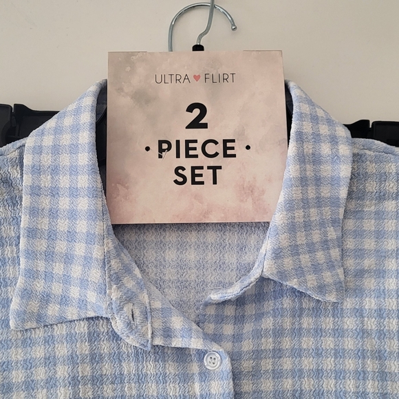 Ulta Flirt Baby Blue Checkered Button Up Crop Top & Mini Skirt Set - Picture 12 of 15